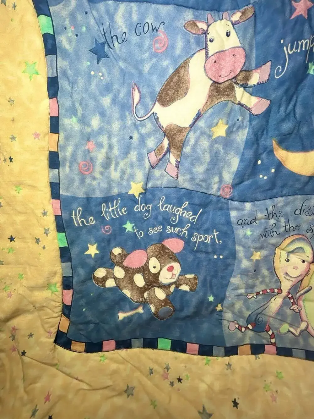 Mother Goose Rhyme Hey Diddle Diddle Pastel Quilt Top Pink Reverse Panel crib